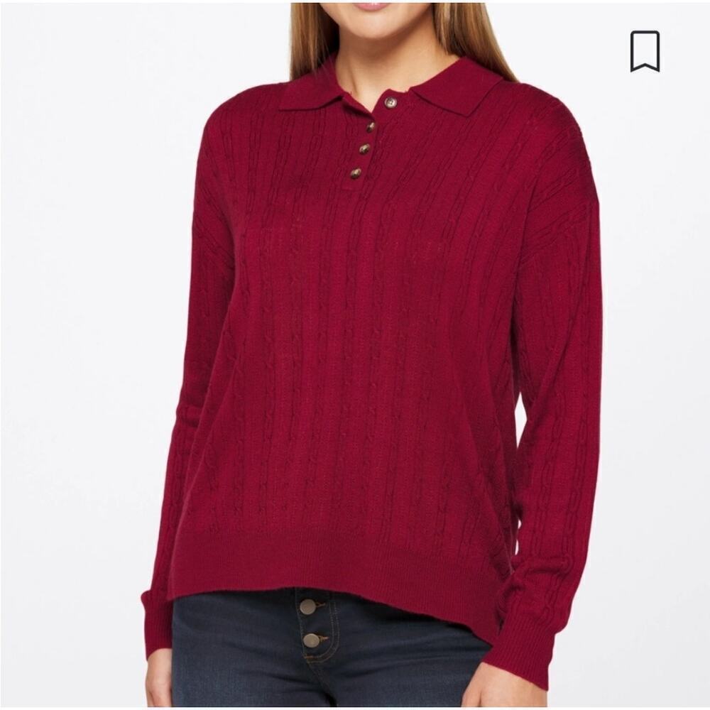Violet & Roses Cable knit Red V Neck‎ Sweater Stitch Fix Preppy Career wear